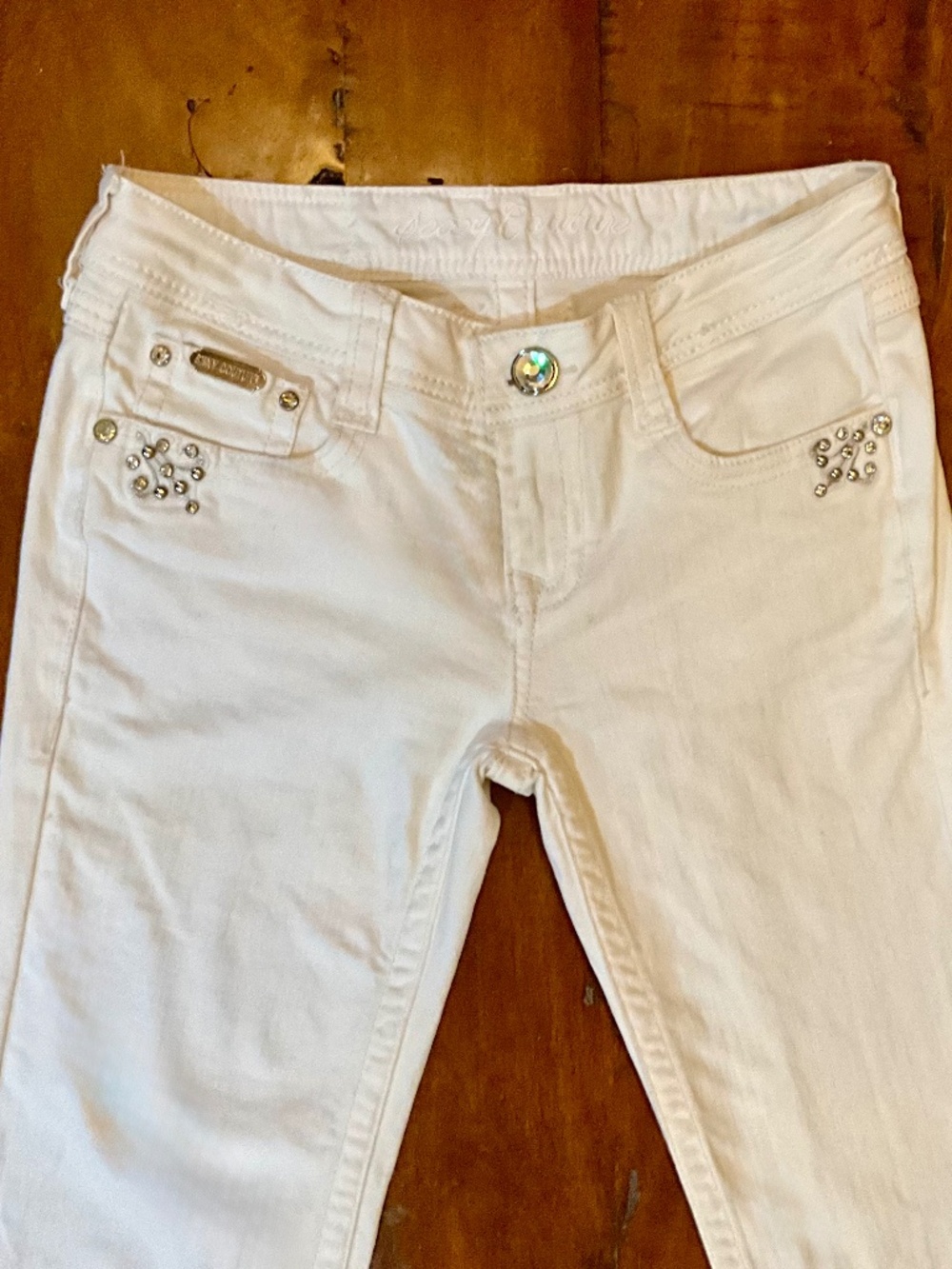 Sexy Couture White Boot Cut with Rhinestone Denim Jeans  Sz 7
